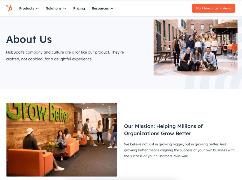 About us section of HubSpot