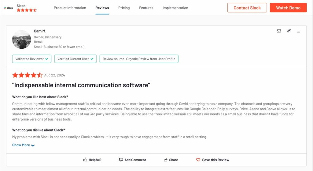 Slack reviews overview in G2